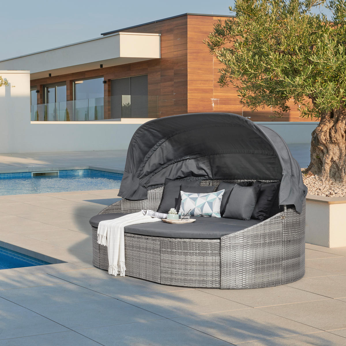 SONNENINSEL 230/145/140 cm  - Grau, MODERN, Kunststoff/Textil (230/145/140cm) - Ambia Garden