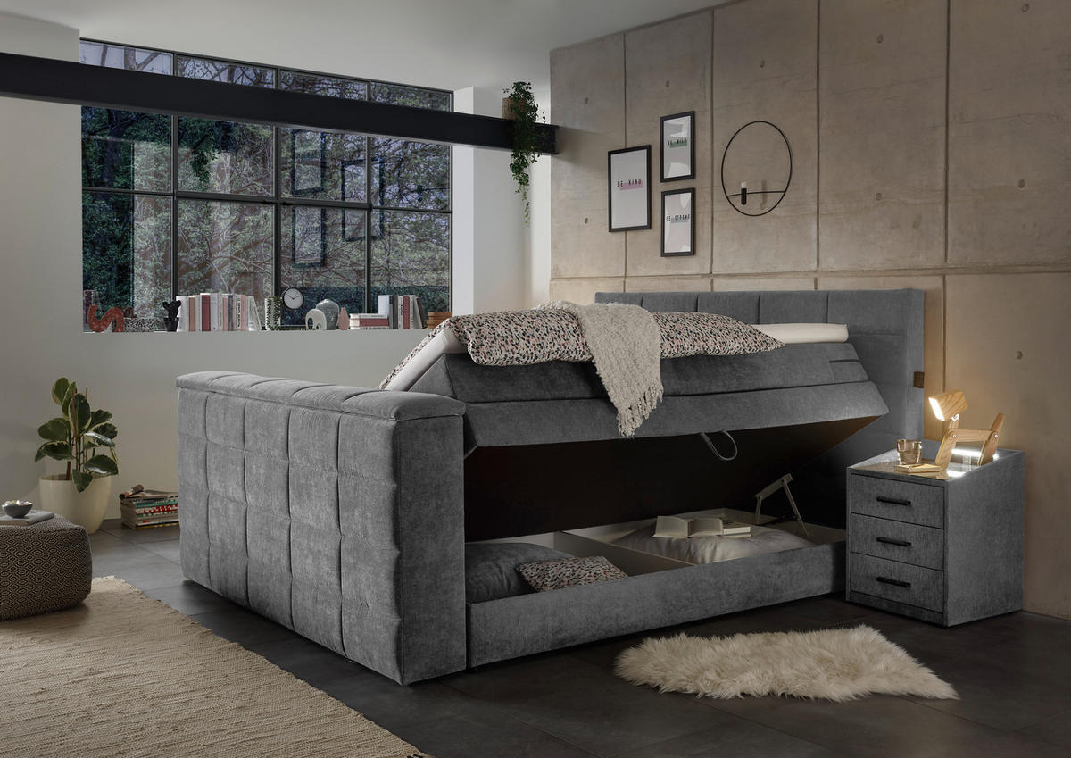 BOXSPRING-ÁGY 180/200 cm  sötétszürke  - sötétszürke, Konventionell, textil (180/200cm) - Carryhome