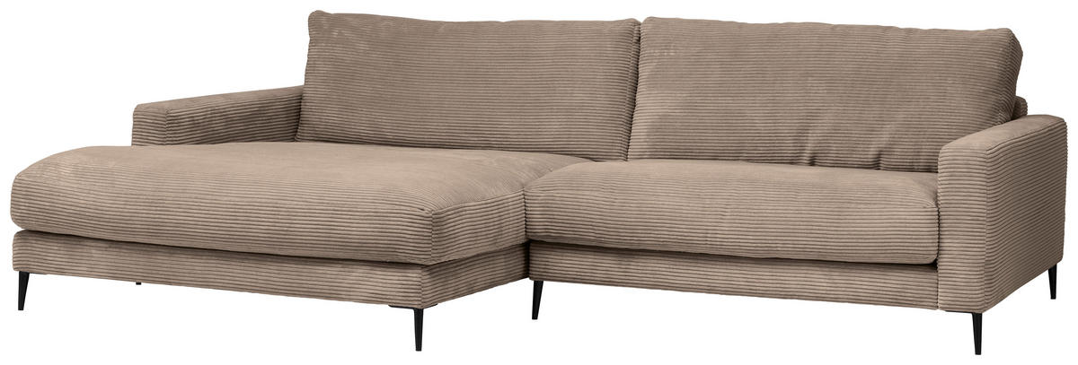 ECKSOFA Taupe Cord  - Taupe/Schwarz, Design, Textil/Metall (190/272cm) - Pure Home Lifestyle