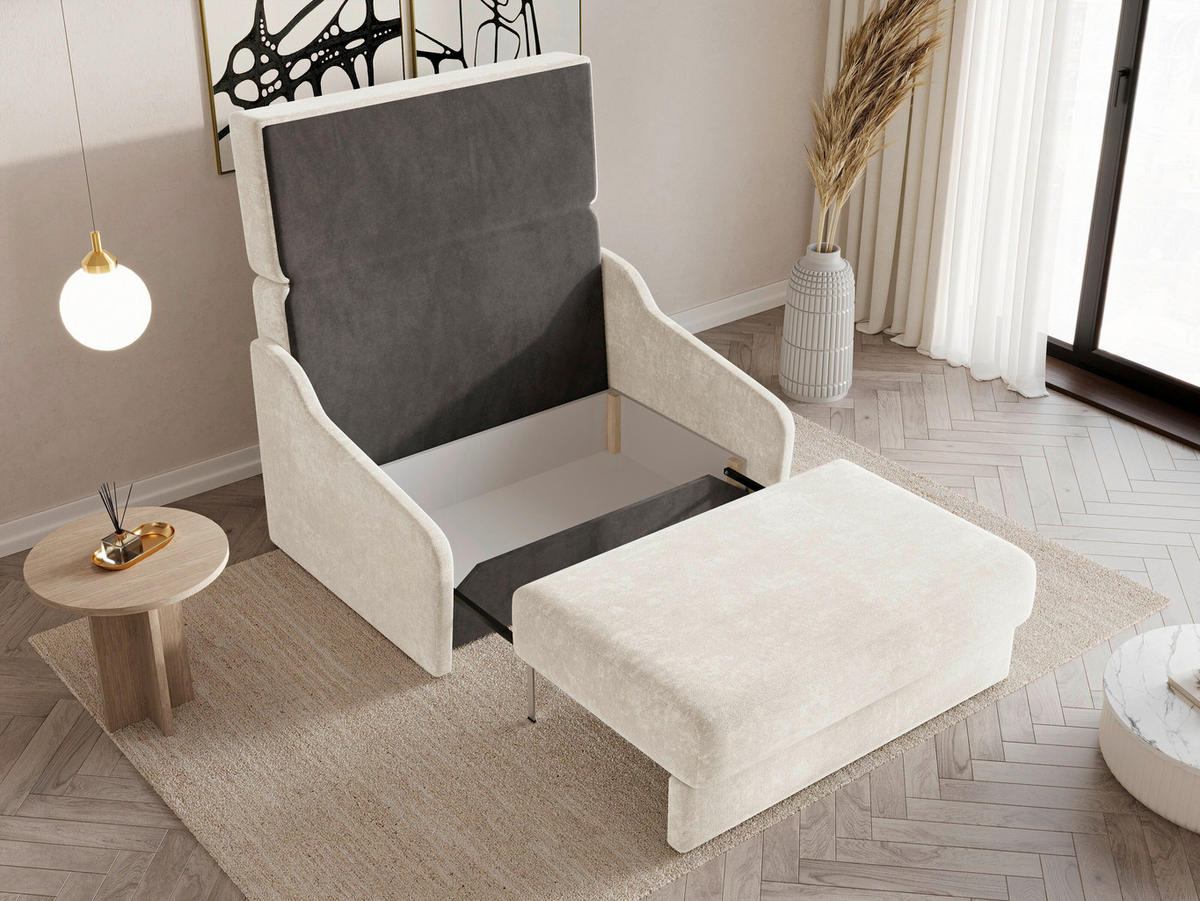 SCHLAFSOFA Creme  - Creme/Schwarz, Design, Kunststoff/Textil (136/86/113cm) - MID.YOU