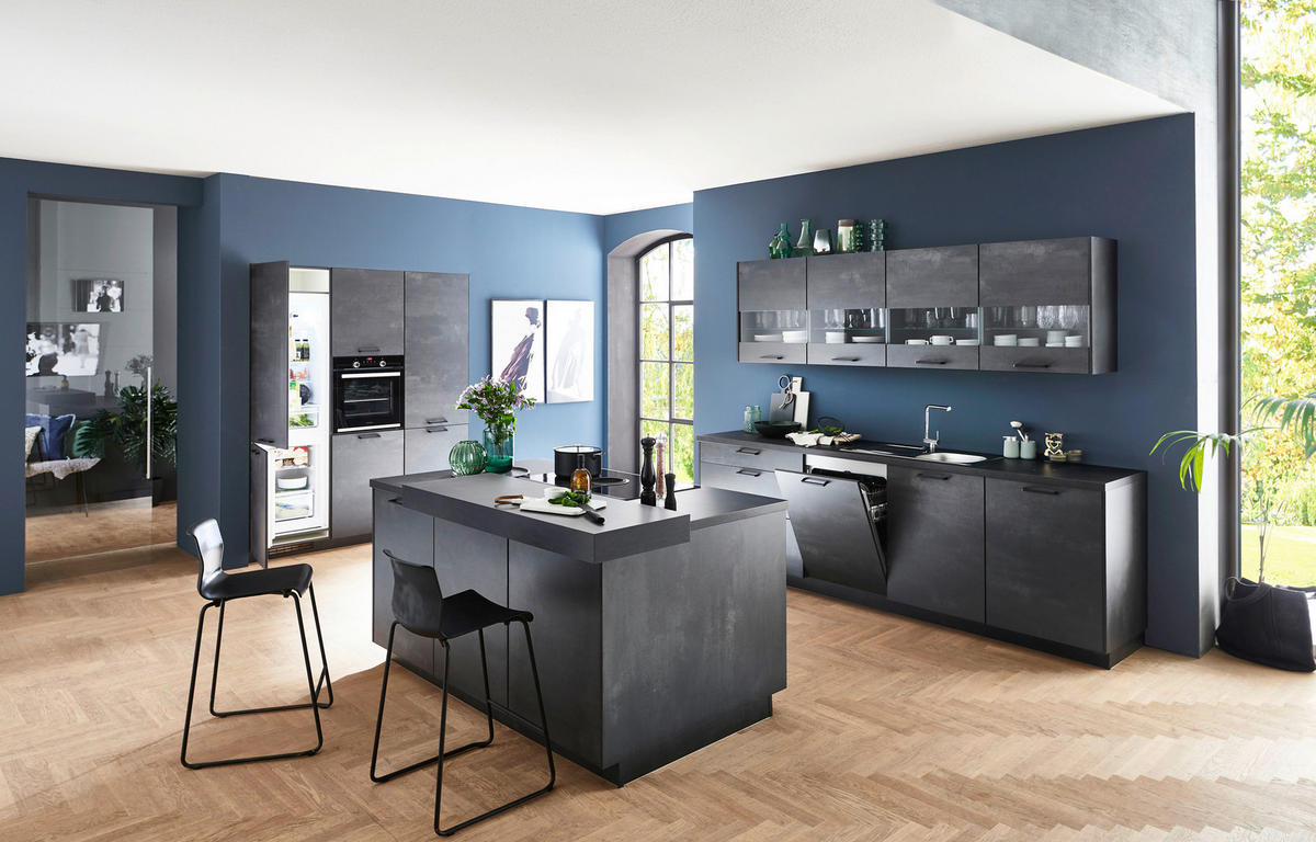 EINBAUKÜCHE 615  - Schwarz, Design, Holzwerkstoff - Celina