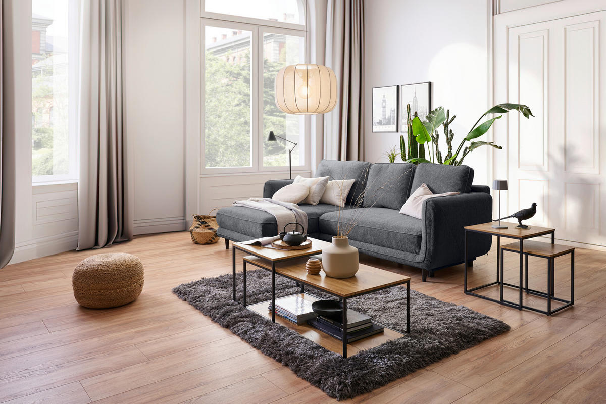 ECKSOFA in Struktur Grau  - Schwarz/Grau, Konventionell, Holz/Textil (170/247cm) - Carryhome