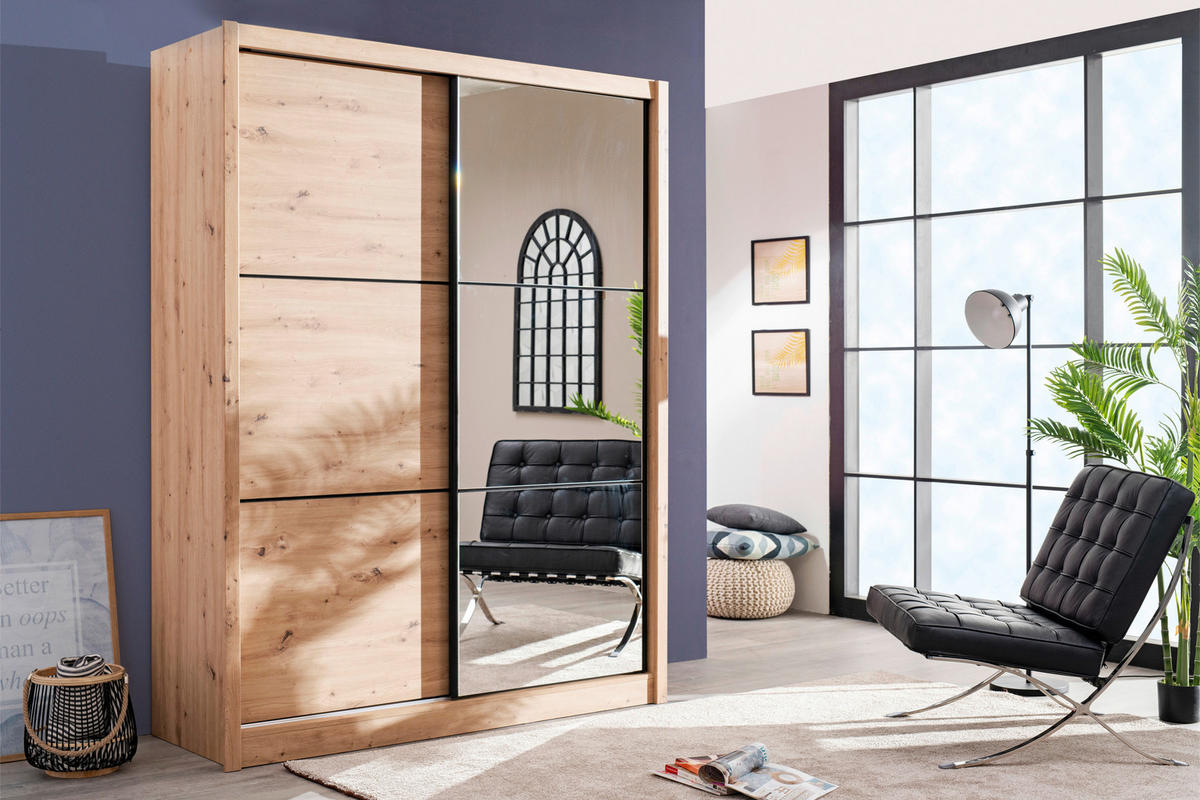 SCHIEBETÜRENSCHRANK 166/215,5/60 cm 2-türig Eiche Artisan  - Schwarz/Eiche Artisan, Basics, Glas/Holzwerkstoff (166/215,5/60cm) - Xora