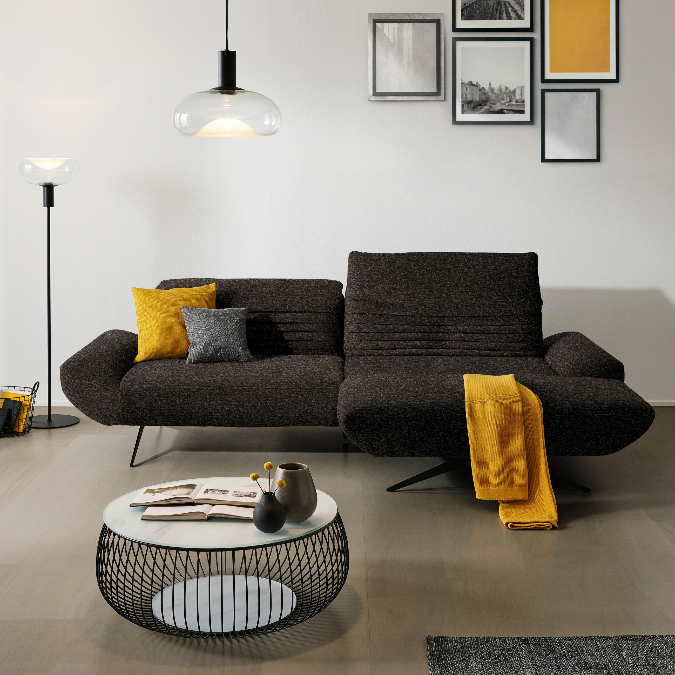 ECKSOFA  in Bouclé Dunkelbraun  280/170-195 cm  - Dunkelbraun/Schwarz, Design, Textil/Metall (280/170-195cm) - Dieter Knoll