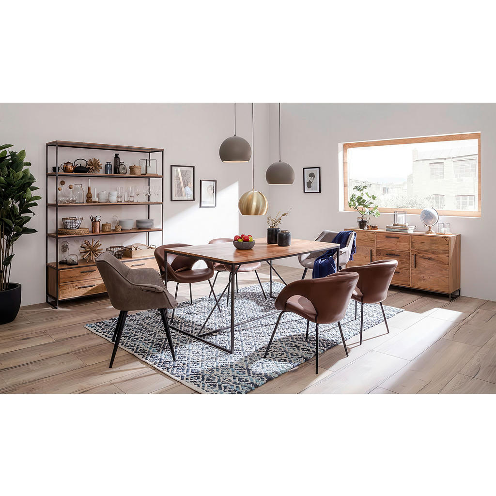 Thumbnail - home24 Sideboard, Schwarz, Akazie, Metall, Akazie, massiv, 2 Fächer, 3 Schubladen, 145x80x40 cm, Beimöbel erhältlich, st...