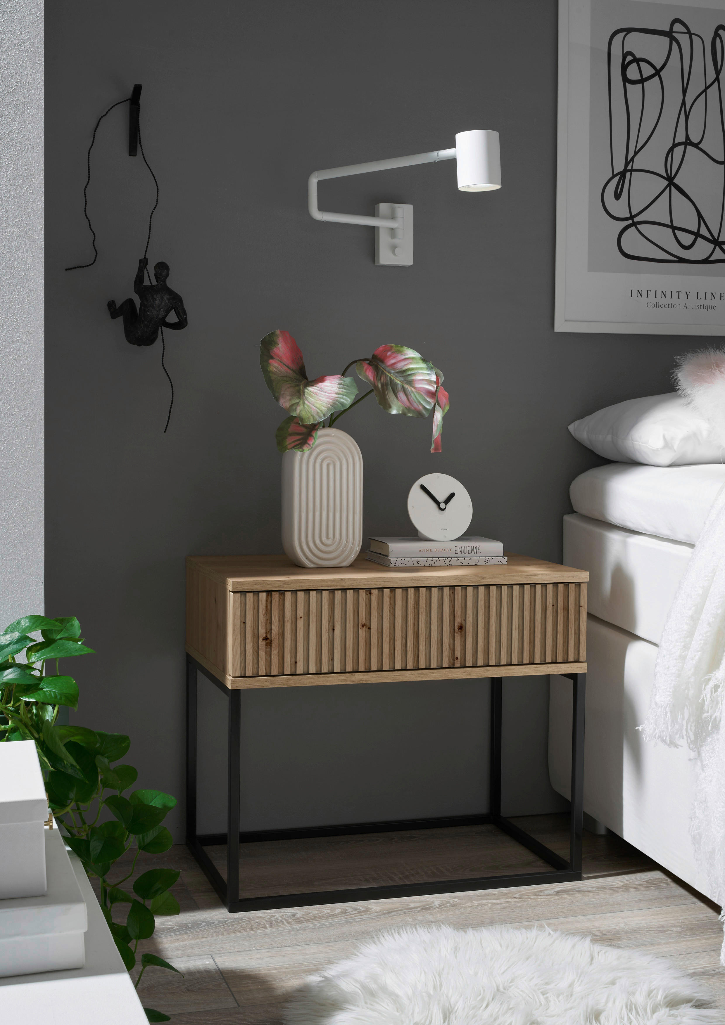 NACHTSCHRANK 60/52/38,5 cm  - Schwarz/Eiche Artisan, MODERN, Holzwerkstoff/Metall (60/52/38,5cm) - Livetastic