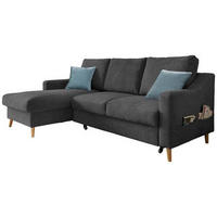 ECKSOFA in Mikrofaser Schwarz  - Blau/Schwarz, Design, Holz/Textil (150/228cm) - MID.YOU
