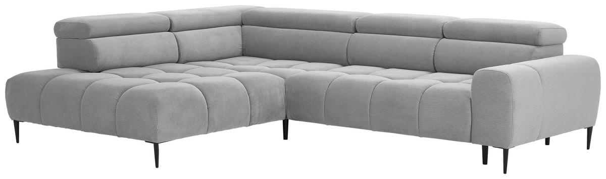 WOHNLANDSCHAFT Grau Cord  - Schwarz/Grau, MODERN, Textil/Metall (216/300cm) - Welnova