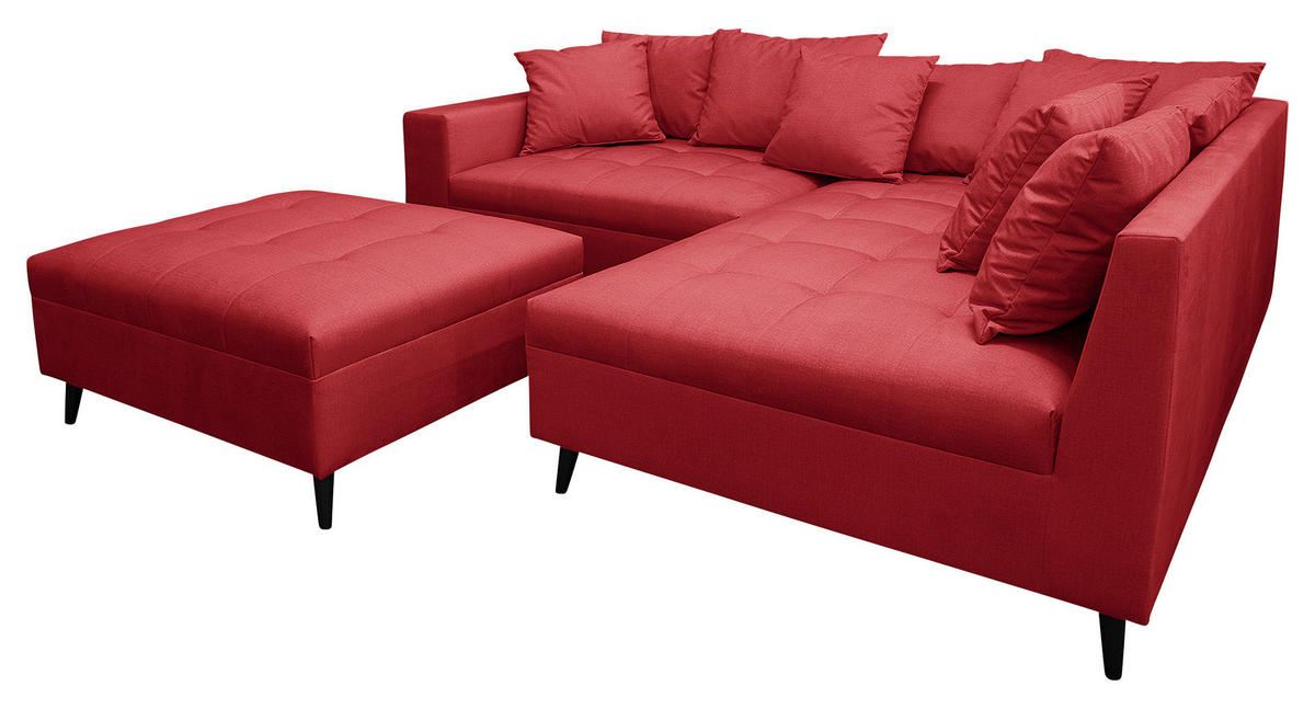 Ecksofa inkl. Hocker in Mikrofaser Rot  - Rot/Schwarz, Design, Holz/Textil (247/174cm) - MID.YOU