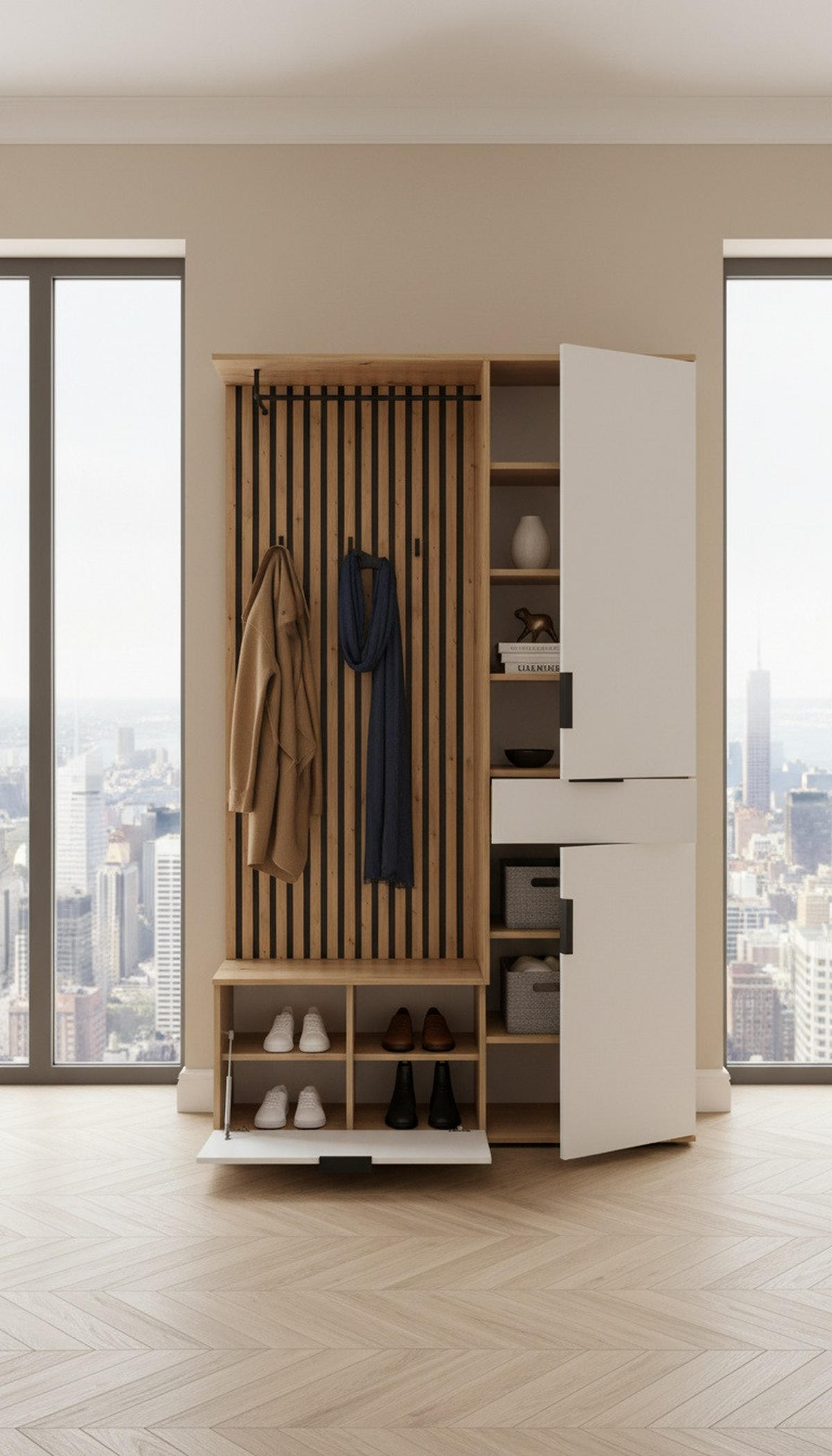 GARDEROBE  in 122/195/35 cm  - Weiß/Eiche Artisan, Design, Glas/Holzwerkstoff (122/195/35cm) - Xora