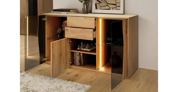 SIDEBOARD 137,7/79,3/43,8 cm  - Wildeiche/Grau, MODERN, Glas/Holz (137,7/79,3/43,8cm) - Moderano