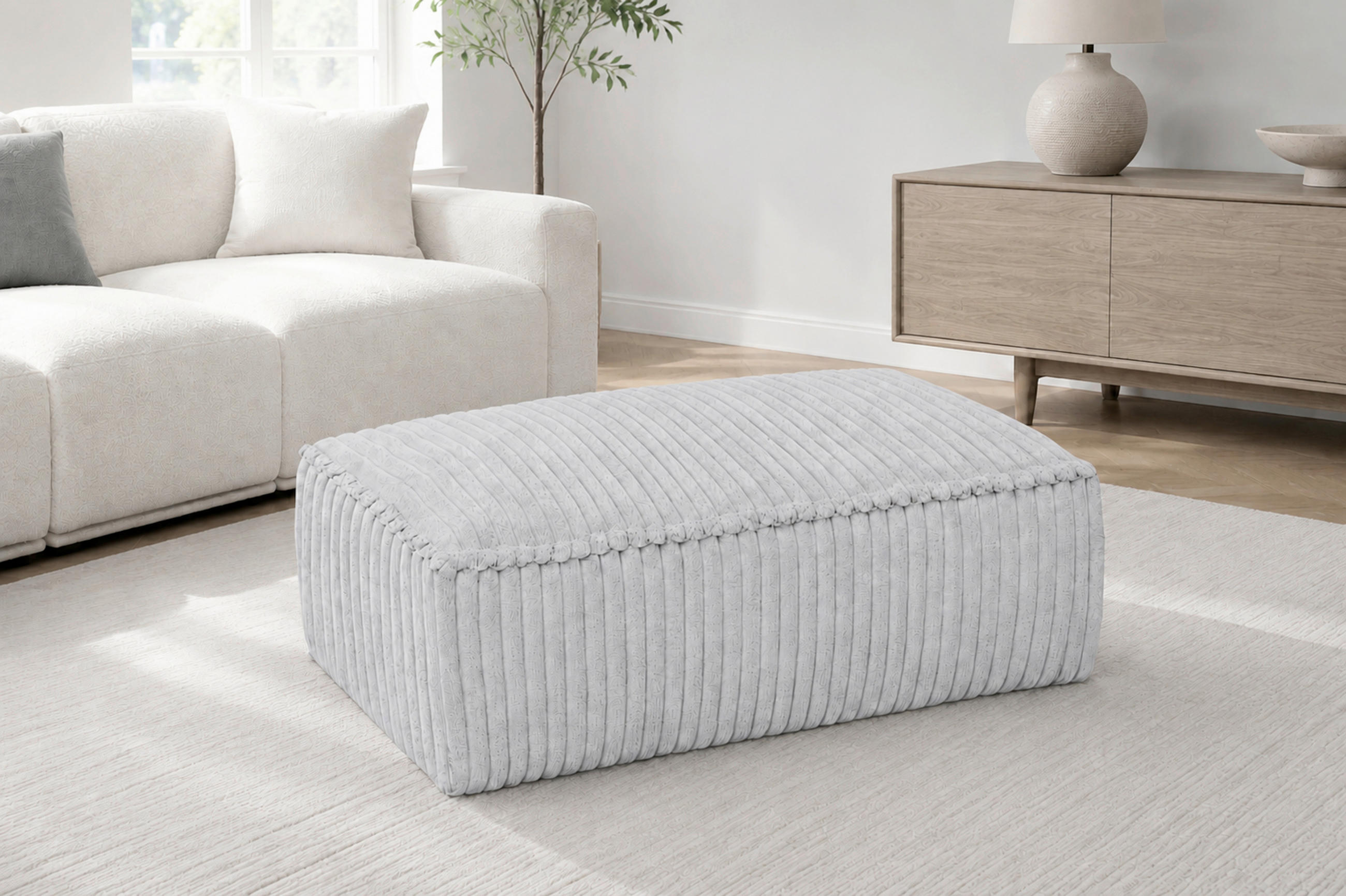 HOCKER in Textil, Holzwerkstoff Hellgrau  - Hellgrau/Schwarz, KONVENTIONELL, Holzwerkstoff/Kunststoff (105/43/65cm) - Livetastic