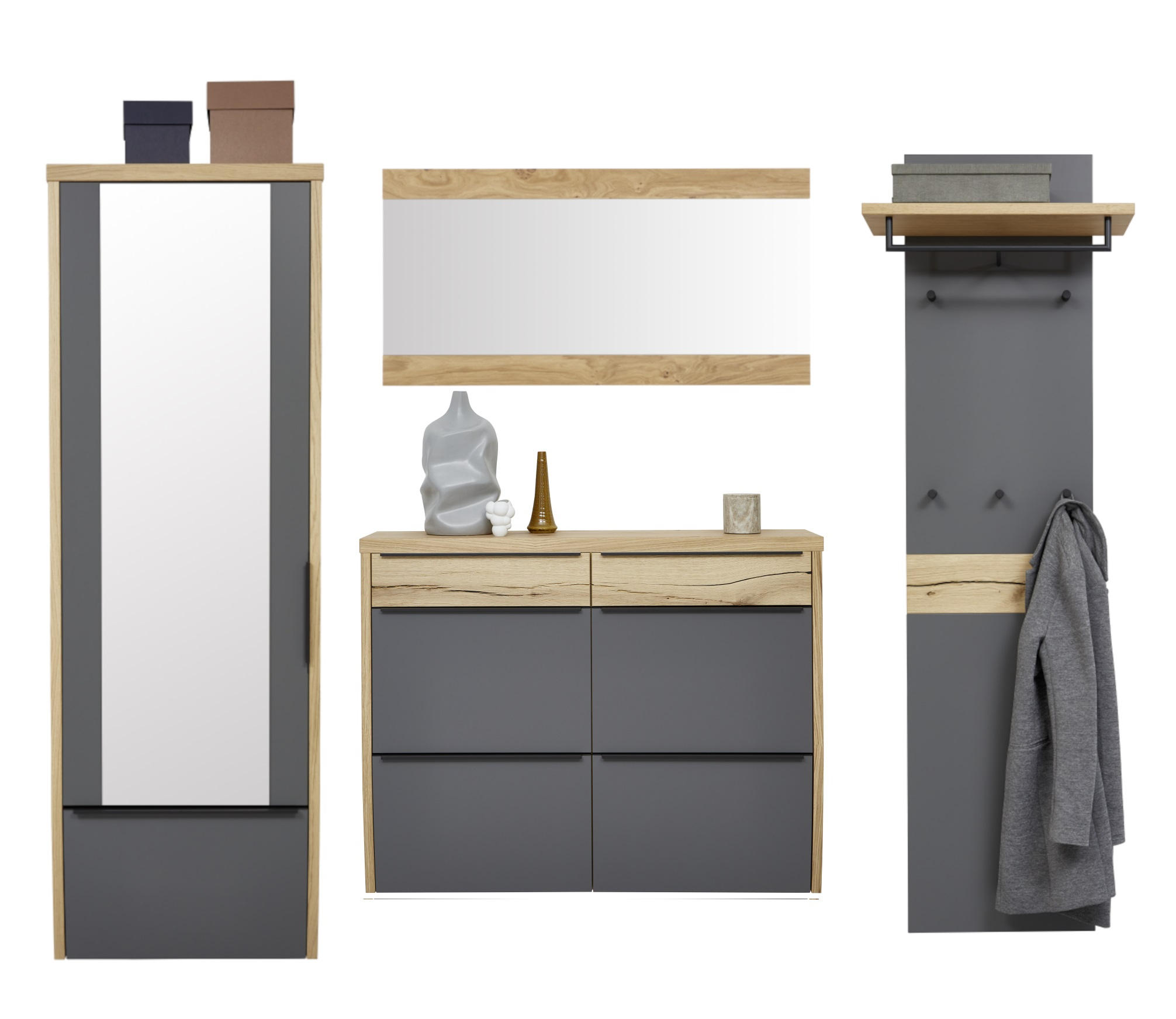 GARDEROBE Grau, Eichefarben - Eichefarben/Grau, Design, Holz (270/200/32cm) - Dieter Knoll