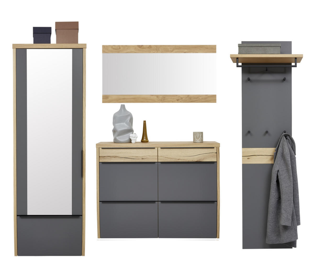 GARDEROBE 4-teilig  in 270/200/32 cm  - Eichefarben/Grau, Design, Holz/Holzwerkstoff (270/200/32cm) - Dieter Knoll