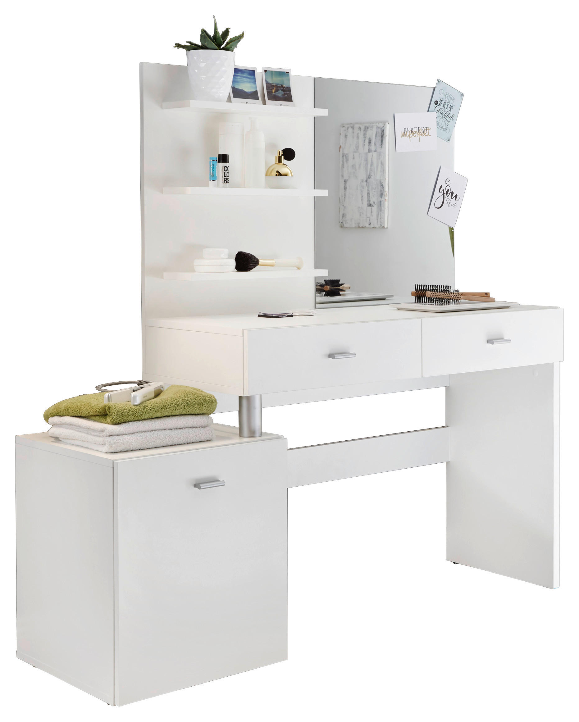 SCHMINKTISCH Weiss  - Weiss/Silberfarben, Design, Glas/Holzwerkstoff (132/145/43cm) - MID.YOU