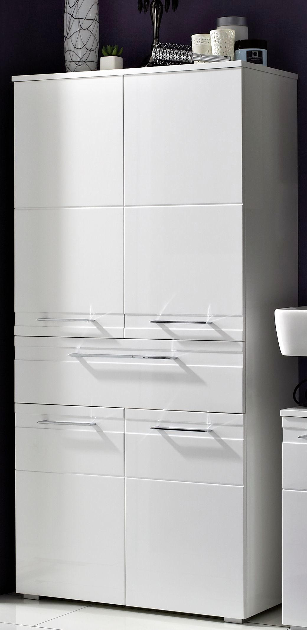 Thumbnail - Xora Hochschrank Doria, Weiß Hochglanz, Metall, 2 Fächer, 1 Schublade(n) Schubladen, 76x156x38 cm, stehend, Typenauswahl...