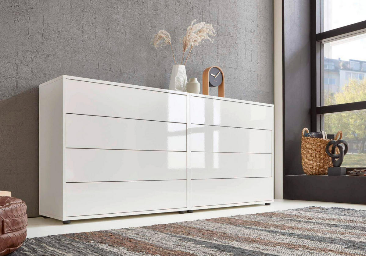 SIDEBOARD Mailand Set 1 158/73/33 cm 8 Schublade(n)  - Weiß Hochglanz/Schwarz, MODERN, Holzwerkstoff/Kunststoff (158/73/33cm) - MID.YOU