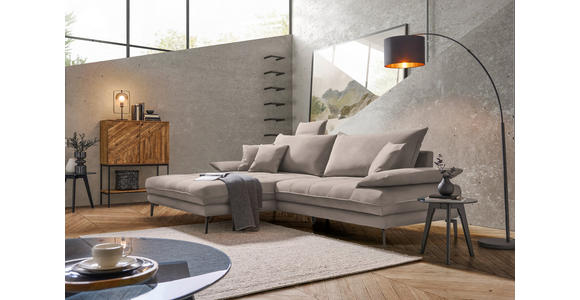 ECKSOFA in Flachgewebe Hellbraun 176/292 cm - Hellbraun/Schwarz, MODERN, Textil/Metall (176/292cm) - Carryhome