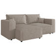 ECKSOFA Beige Cord Zierkissen, Rückenkissen, Schlaffunktion, Rücken echt  - Beige/Schwarz, MODERN, Kunststoff/Textil (153/250cm) - Xora
