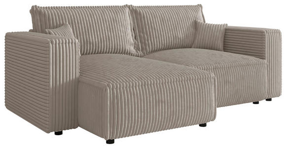 ECKSOFA Beige Cord Zierkissen, Rückenkissen, Schlaffunktion, Rücken echt  - Beige/Schwarz, MODERN, Kunststoff/Textil (153/250cm) - Xora