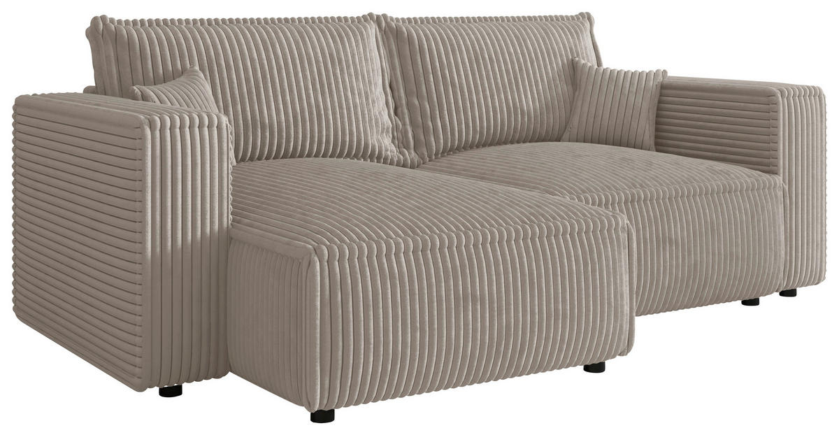 ECKSOFA Beige Cord Zierkissen, Rückenkissen, Schlaffunktion, Rücken echt  - Beige/Schwarz, MODERN, Kunststoff/Textil (153/250cm) - Xora