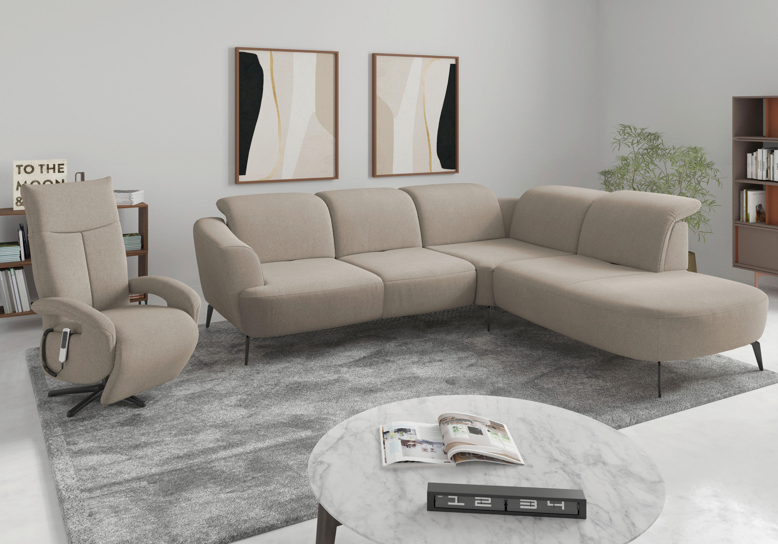 ECKSOFA in Mikrofaser Beige  300/267 cm  - Beige/Schwarz, KONVENTIONELL, Textil/Metall (300/267cm) - Sit & More