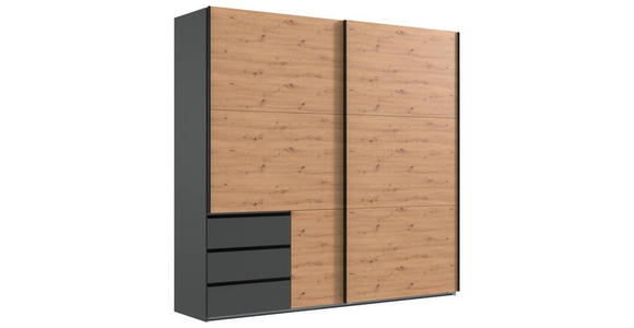 SCHWEBETÜRENSCHRANK  in Graphitfarben, Eiche Artisan  - Schwarz/Graphitfarben, KONVENTIONELL, Holzwerkstoff/Metall (250/236/65cm) - Hom`in