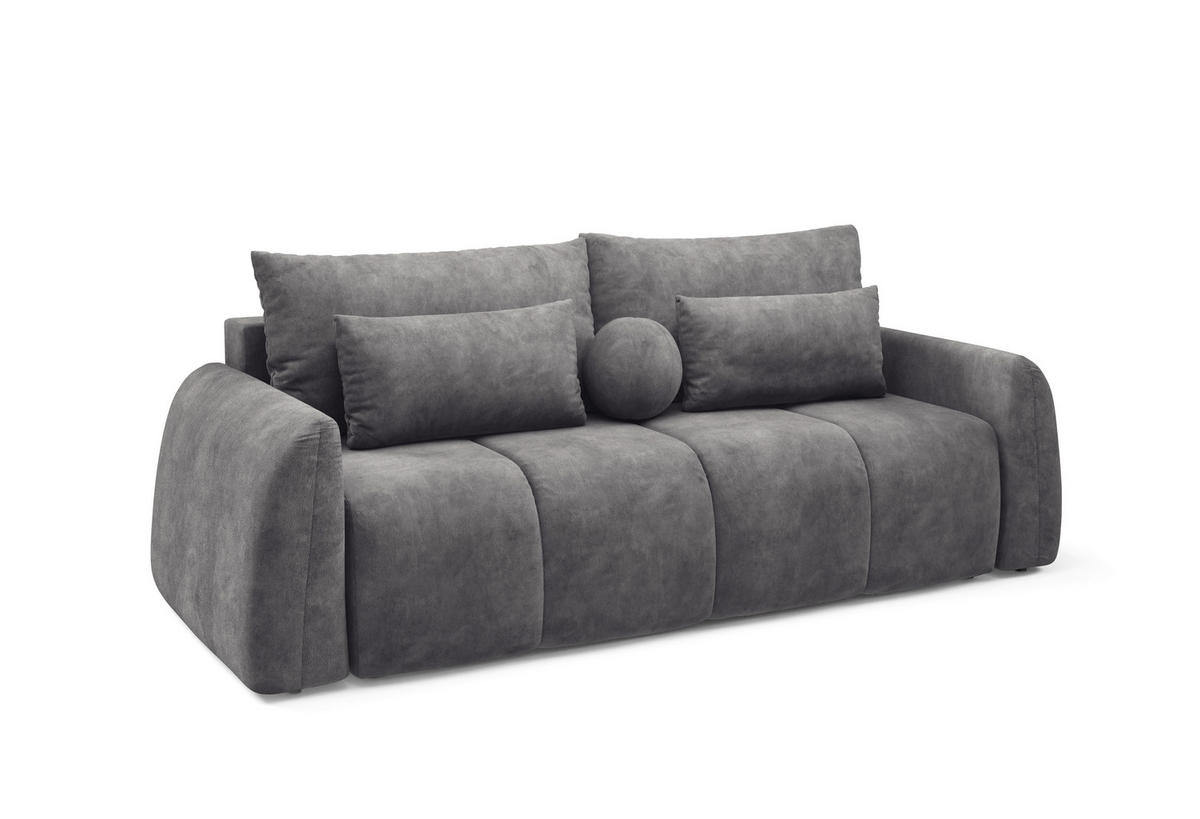 SCHLAFSOFA GERONIMO in Velours Grau  - Schwarz/Grau, Design, Kunststoff/Textil (252/93/167cm) - Livetastic
