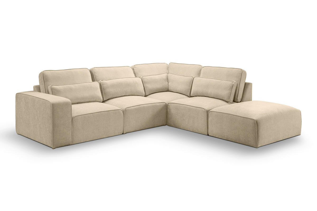 ECKSOFA LUX in Webstoff Beige  305/281 cm  - Beige/Schwarz, Basics, Holz/Kunststoff (305/281cm) - MID.YOU