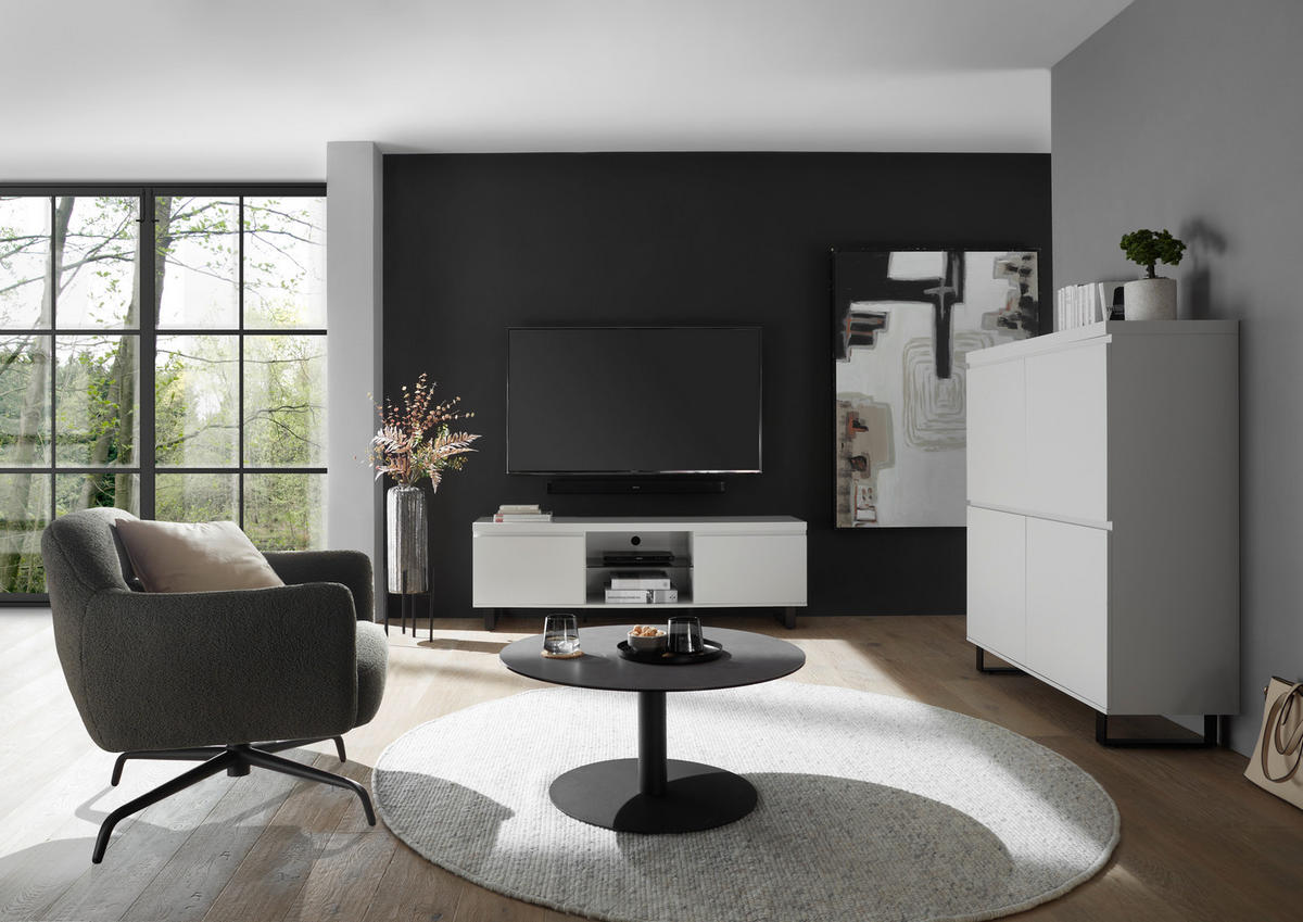 HIGHBOARD Austin  in 111/130/40 cm  - Schwarz/Weiß, Basics, Holzwerkstoff/Metall (111/130/40cm)