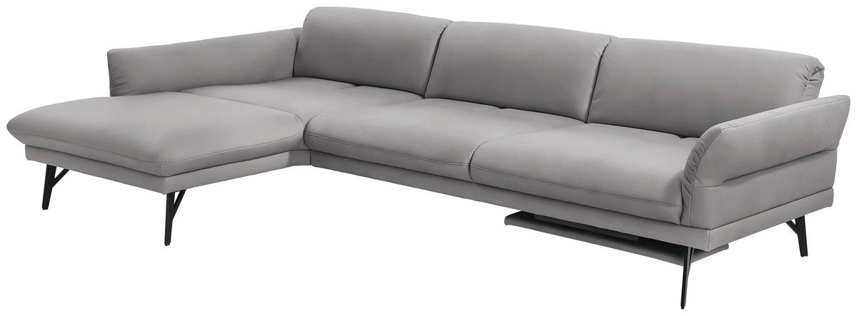 ECKSOFA in Echtleder Hellgrau  173/308 cm  - Anthrazit/Hellgrau, Design, Leder/Metall (173/308cm) - Joop!