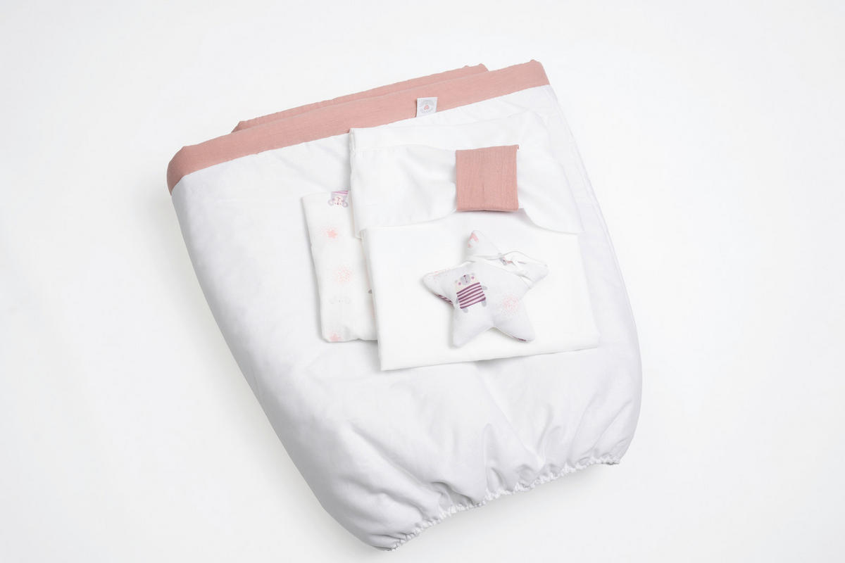 STUBENWAGENSET Pyjamabär  Weiß, Hellrosa  - Hellrosa/Weiß, Basics, Kunststoff/Textil (130/180cm) - Mionido