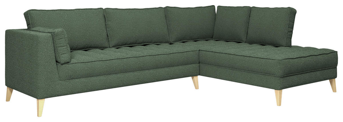 ECKSOFA in Bouclé Dunkelgrün  - Dunkelgrün/Naturfarben, Design, Holzwerkstoff/Textil (310/204cm) - MID.YOU