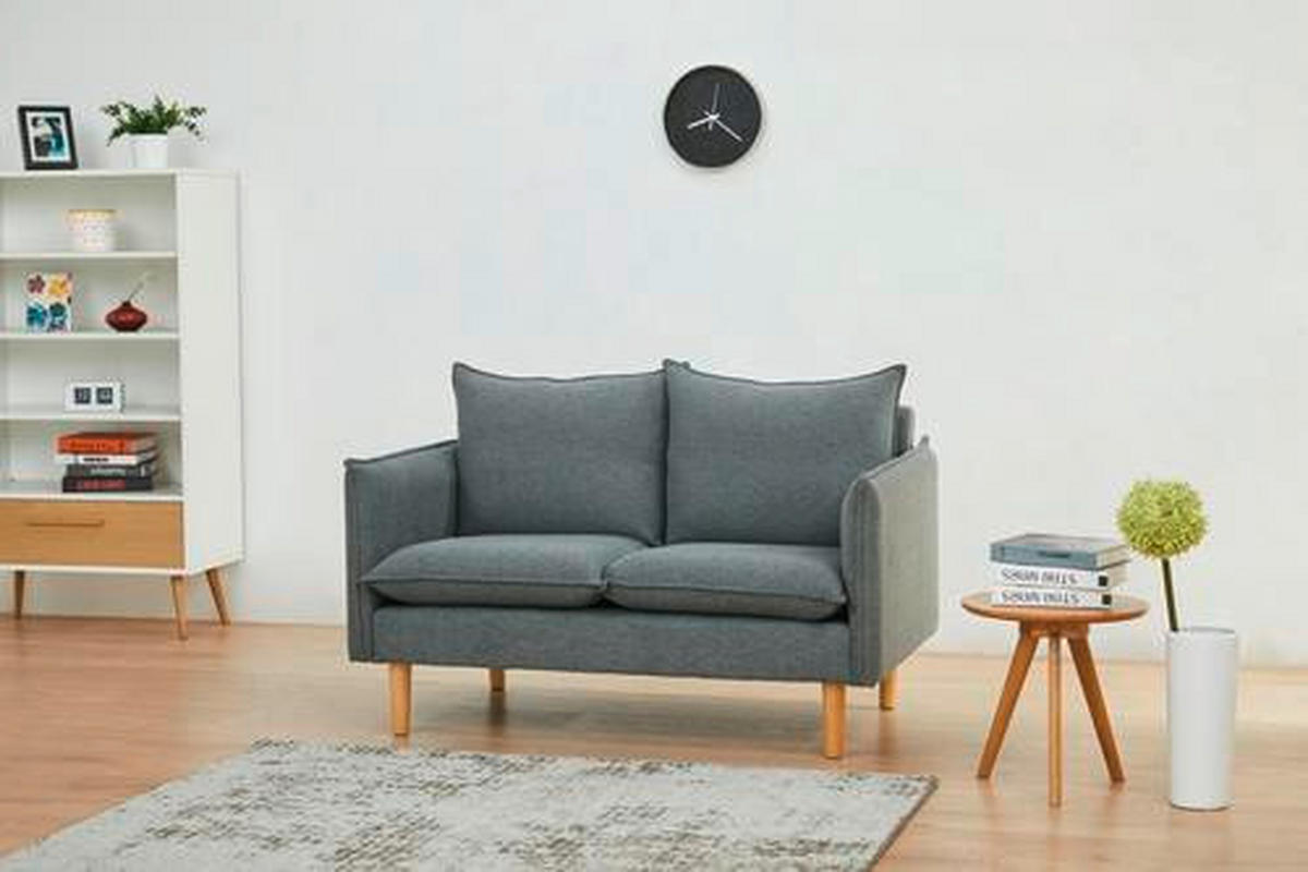 2-SITZER-SOFA in Webstoff Dunkelgrau  - Dunkelgrau/Naturfarben, Design, Holz/Kunststoff (130/84/82cm) - Livetastic