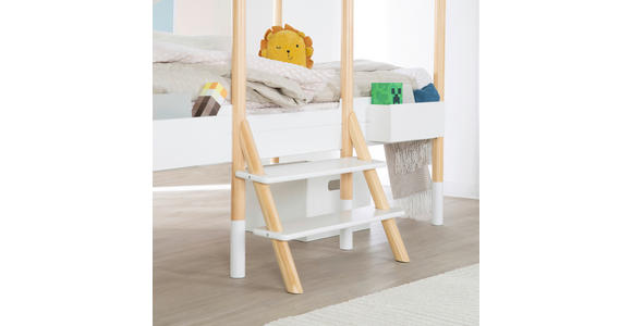 HAUSBETT 90/200 cm,  in Weiß, Kieferfarben, Leiter, Lattenrost  - Weiß/Kieferfarben, Basics, Holz (90/200cm) - Xora