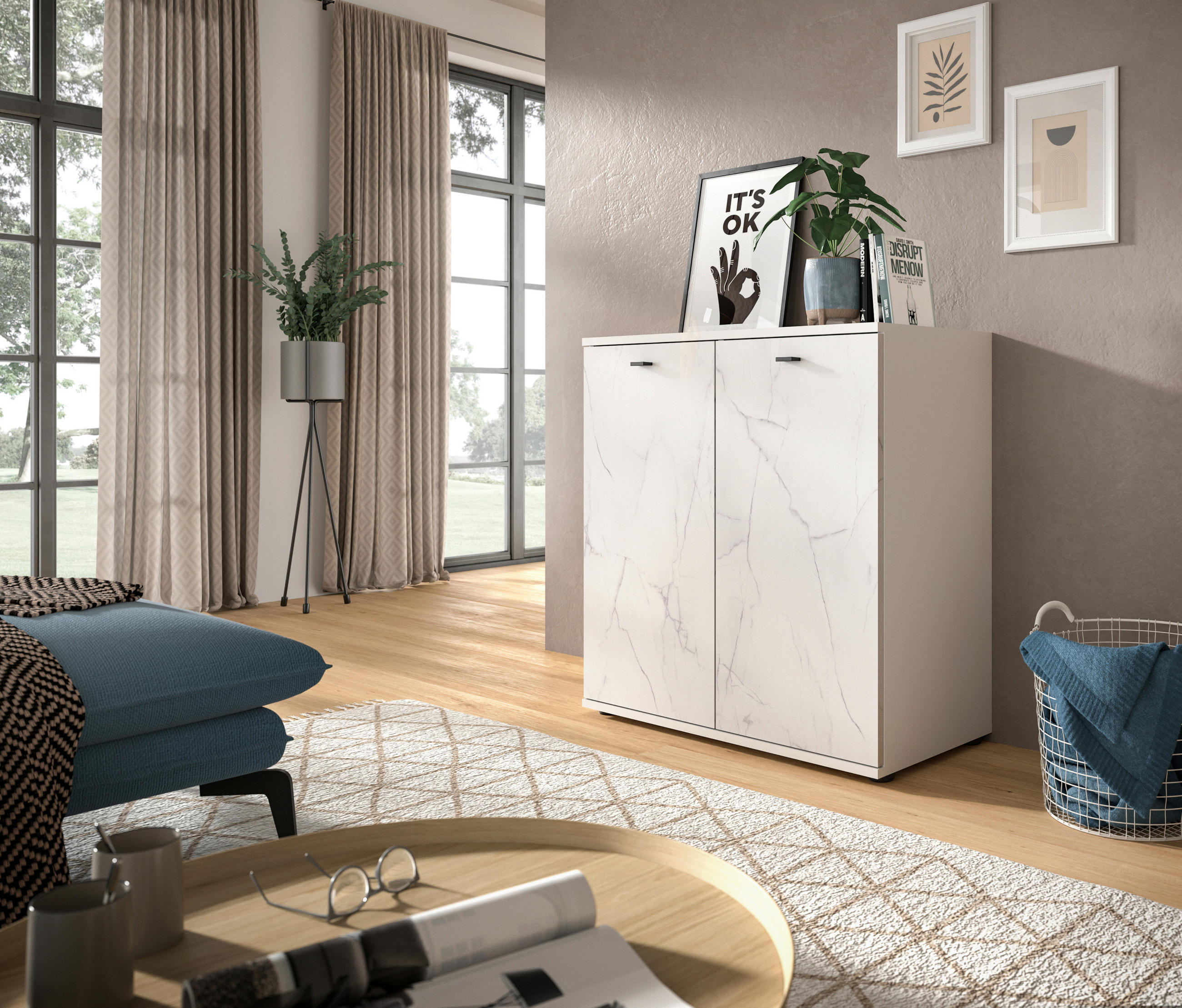 KOMMODE Stone  in 86/87/40 cm  - Schwarz/Weiß, Design, Holzwerkstoff/Kunststoff (86/87/40cm) - MID.YOU