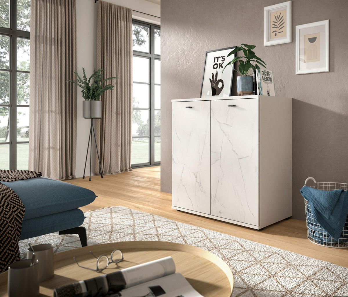 KOMODA, bílá, 86/87/40 cm - bílá/černá, Design, kompozitní dřevo/plast (86/87/40cm) - MID.YOU
