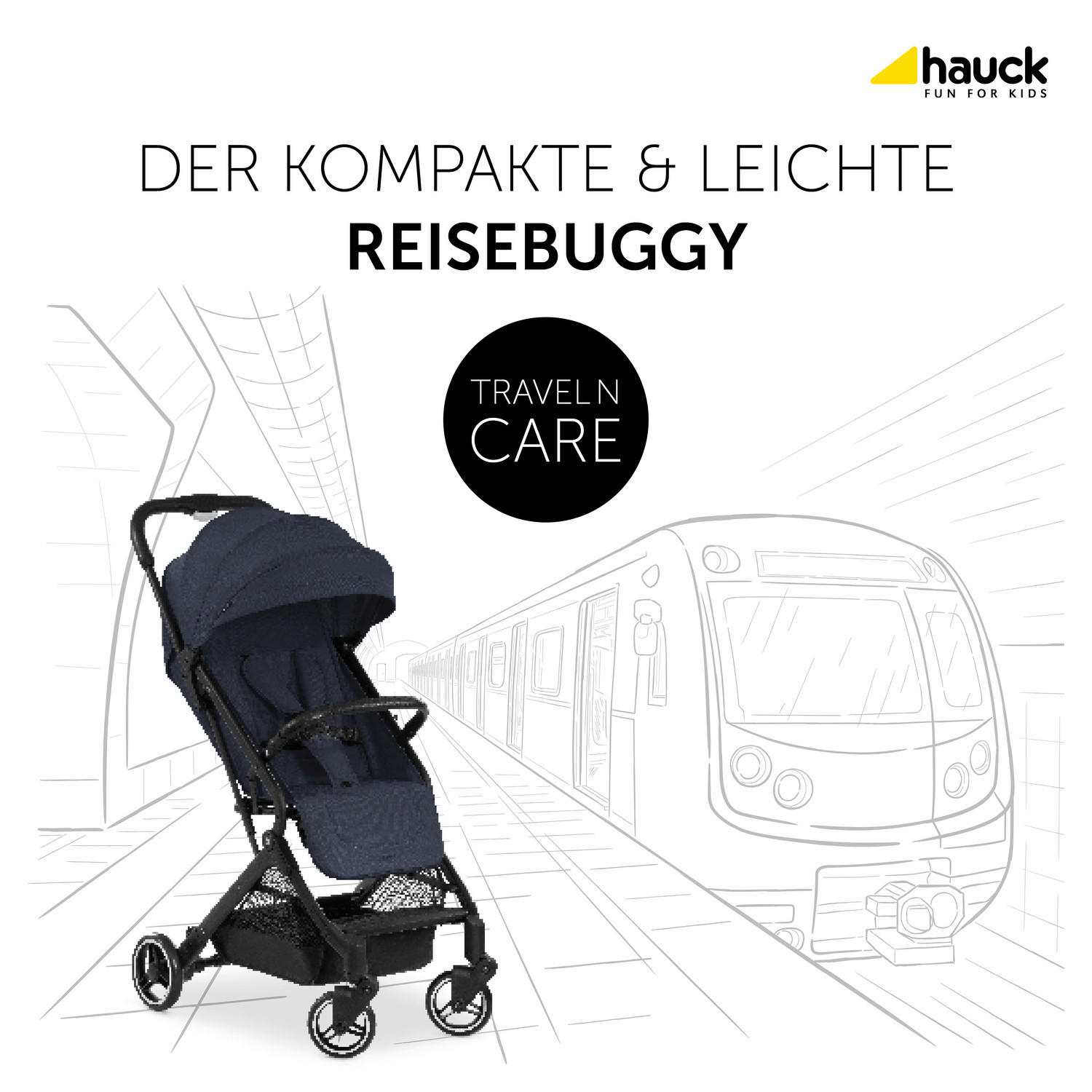 BUGGY  Travel N Care   - Schwarz/Dunkelblau, Basics, Metall (86/50/104cm) - Hauck