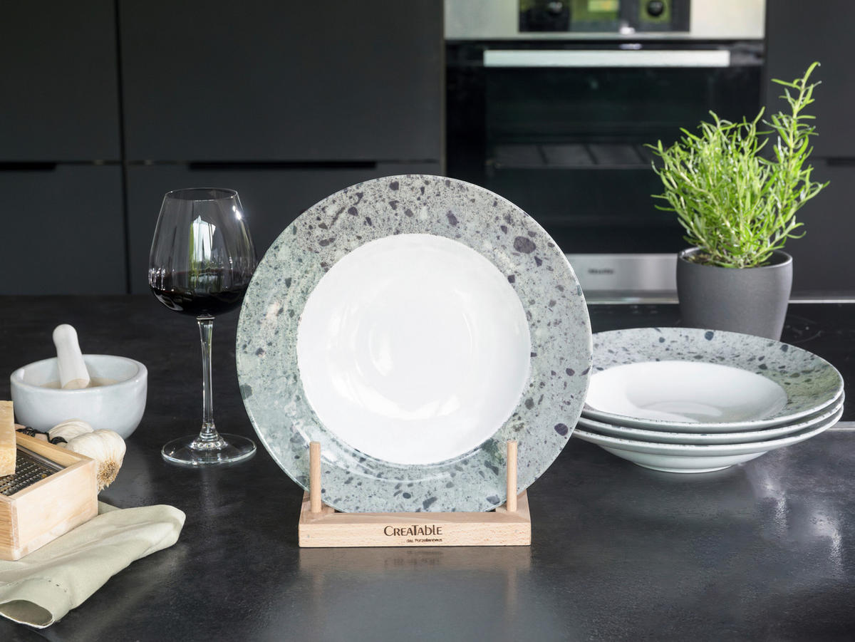 PASTATELLER Grau, Weiß Stone Collection Florenz 4-teilig  - Weiß/Grau, Basics, Keramik - Creatable