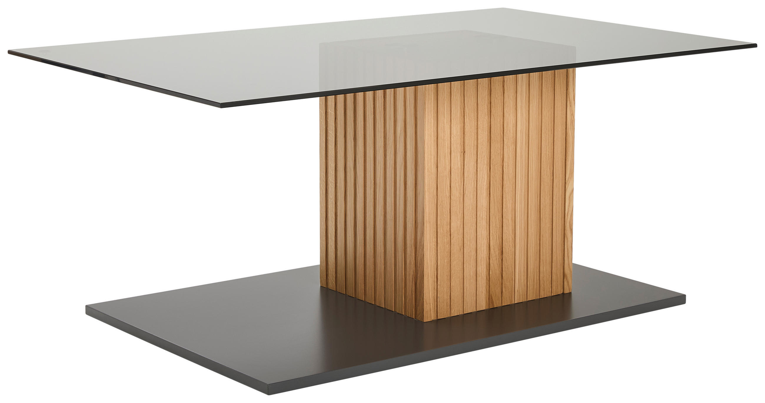 COUCHTISCH 110/58/47 cm Asteiche furniert Klarglas rechteckig Grau, Eichefarben einfacher Aufbau  - Eichefarben/Anthrazit, Natur, Glas/Holz (110/58/47cm) - Linea Natura