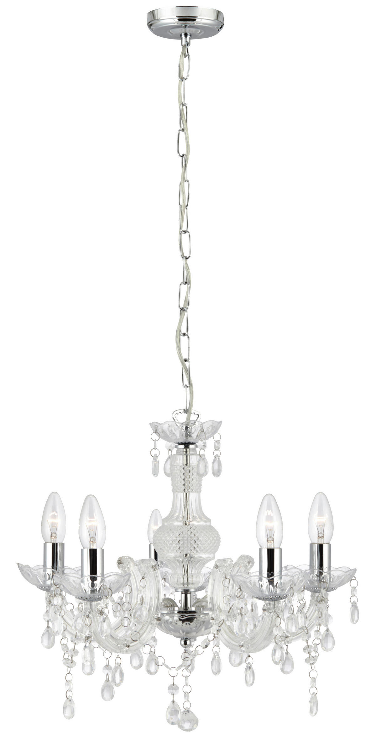KRISTALL-HÄNGELEUCHTE 48/120 cm   - Chromfarben, KONVENTIONELL, Glas/Kunststoff (48/120cm) - Searchlight