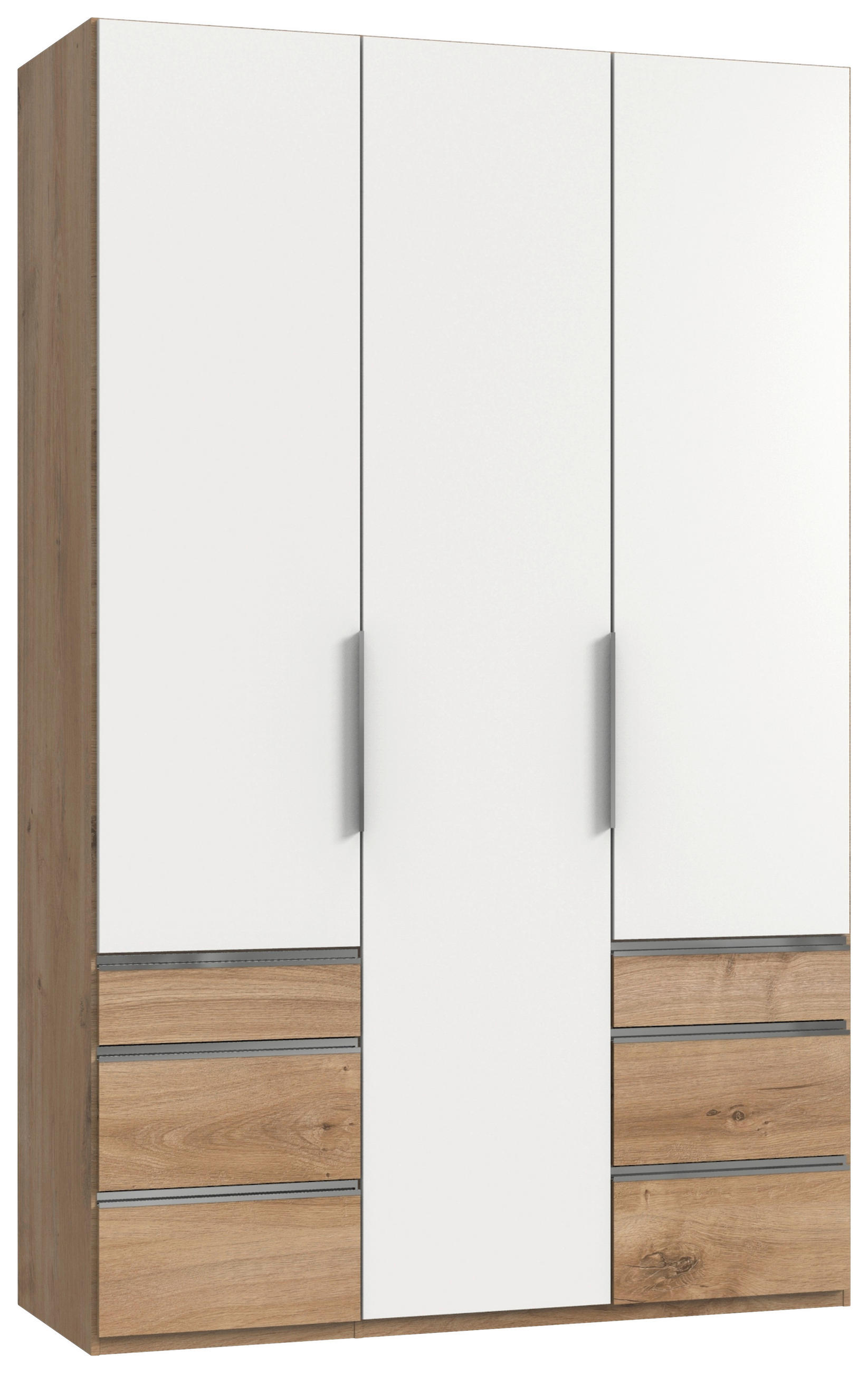 NYÍLÓAJTÓS SZEKRÉNY fehér, tölgyfa színű  - krómszínű/tölgyfa színű, Modern, faalapú anyag (150/236/58cm) - MID.YOU