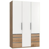 DREHTÜRENSCHRANK 150/236/58 cm,  in Weiß, Eichefarben, 3 Tür(en)  - Chromfarben/Eichefarben, MODERN, Holzwerkstoff (150/236/58cm) - MID.YOU