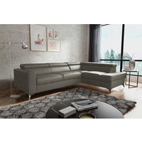 ECKSOFA in Lederlook Echtleder Schlammfarben  - Chromfarben/Schlammfarben, Design, Leder/Textil (286/208cm) - Livetastic