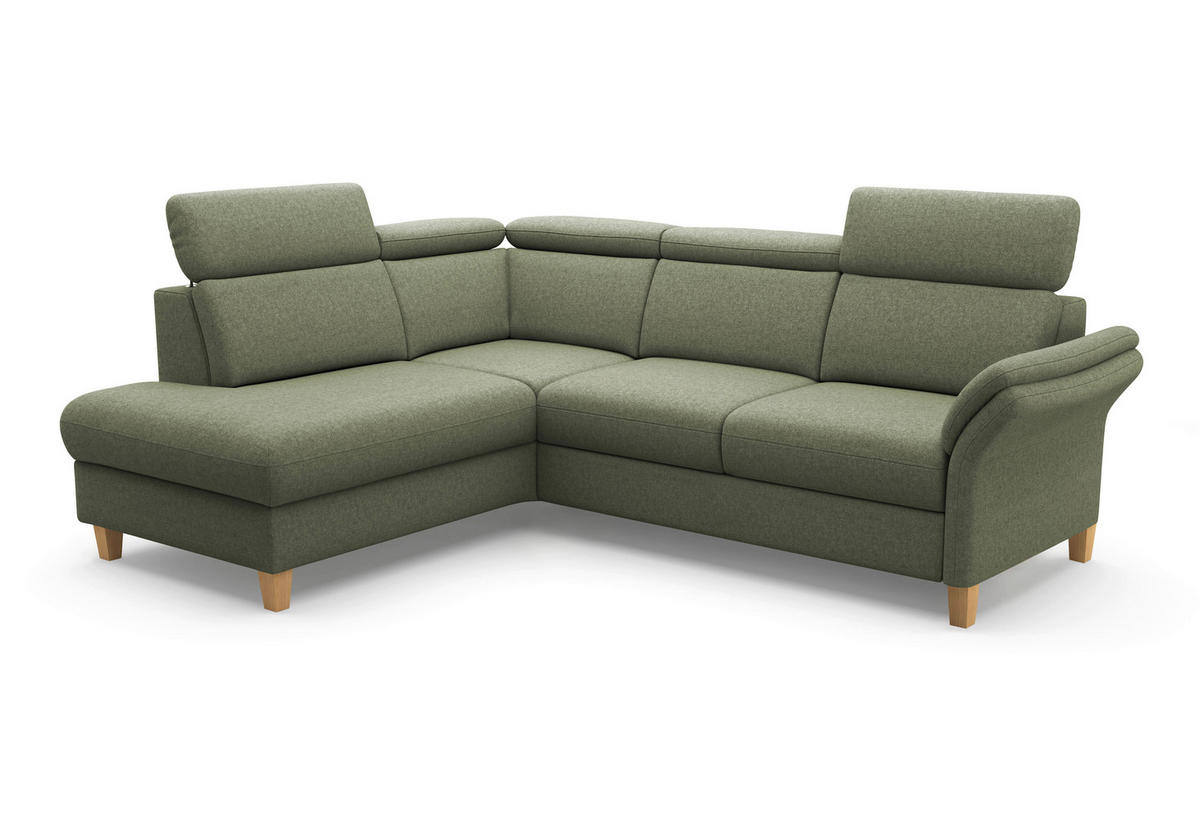 ECKSOFA GLENDALE E in Flachgewebe Olivgrün  193/247 cm  - Eichefarben/Olivgrün, KONVENTIONELL, Holz/Textil (193/247cm) - Sit & More