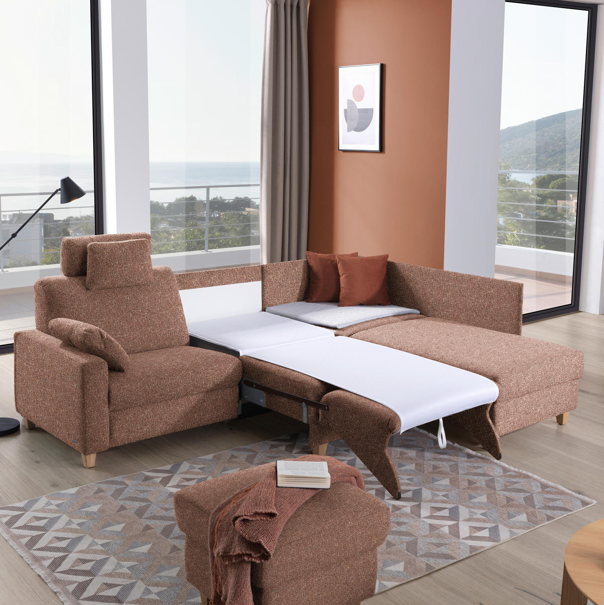 ECKSOFA  in Mikrovelours Terracotta  261/203 cm  - Eichefarben/Terracotta, KONVENTIONELL, Holz/Textil (261/203cm) - Sedda