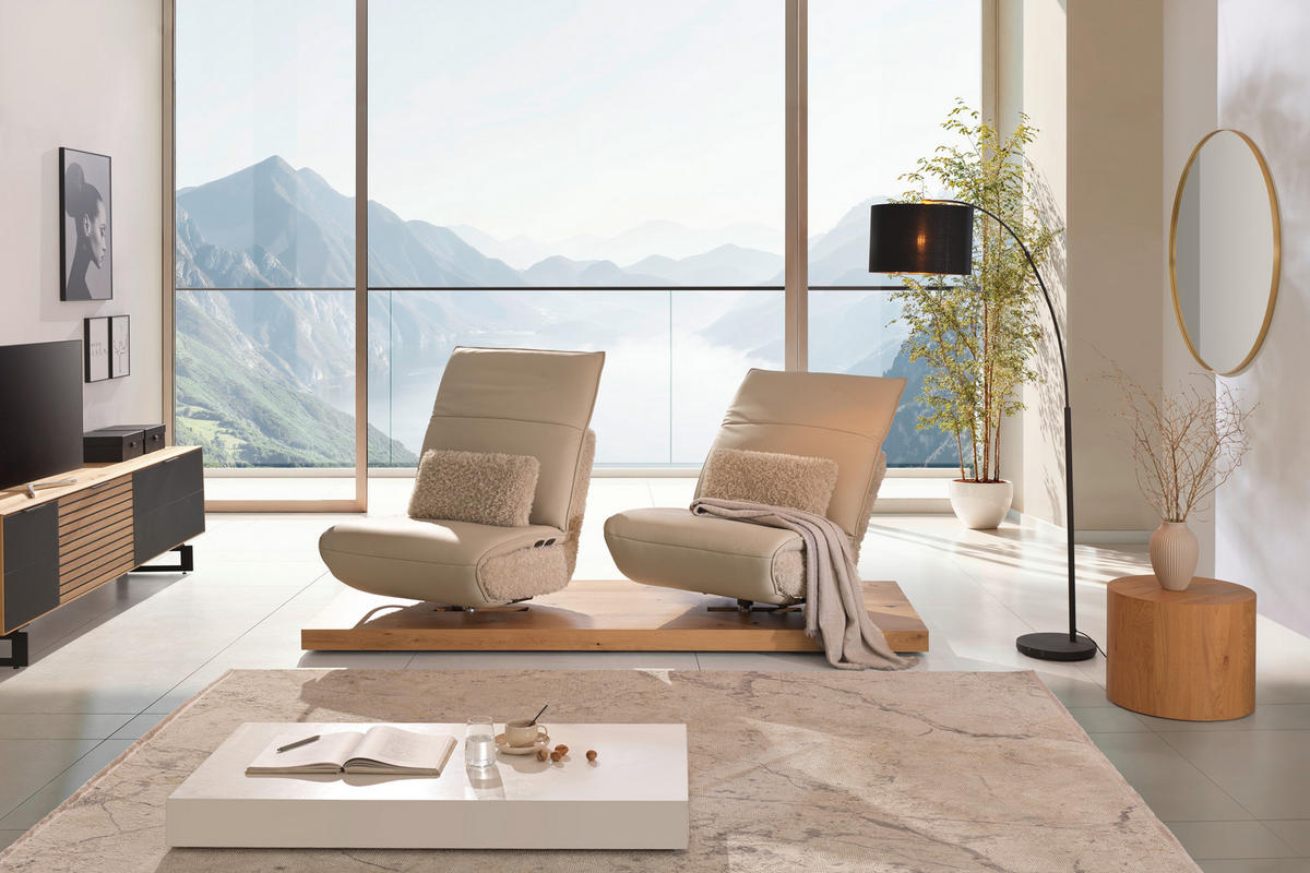 2-SITZER-SOFA in Hochflor Echtleder Creme  - Beige/Creme, Design, Leder/Holz (240/65/104cm) - Koinor