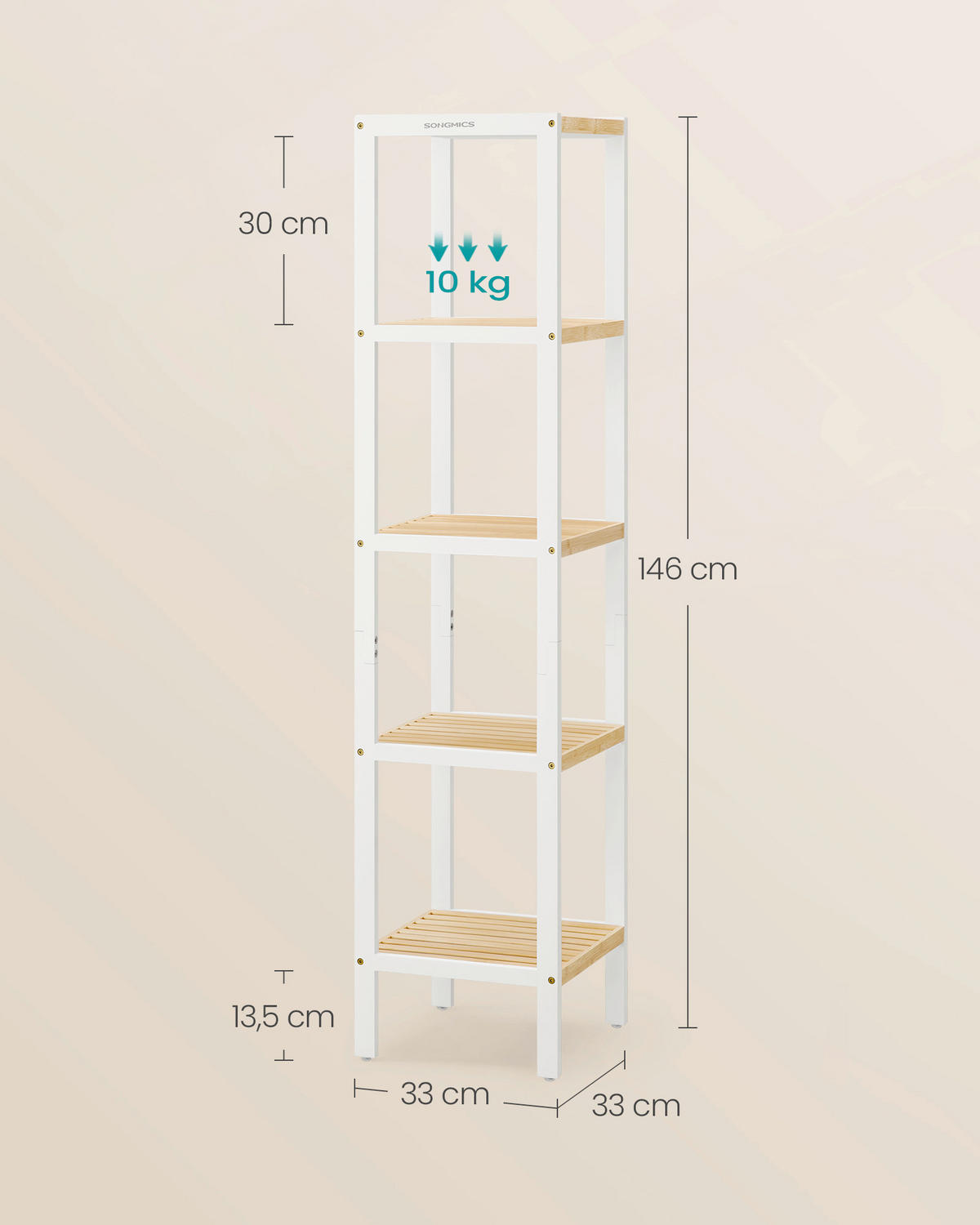 REGÁL DO KÚPEĽNE, prírodná farba, biela - biela/prírodná farba, Basics, prírodné materiály (33/146/33cm)