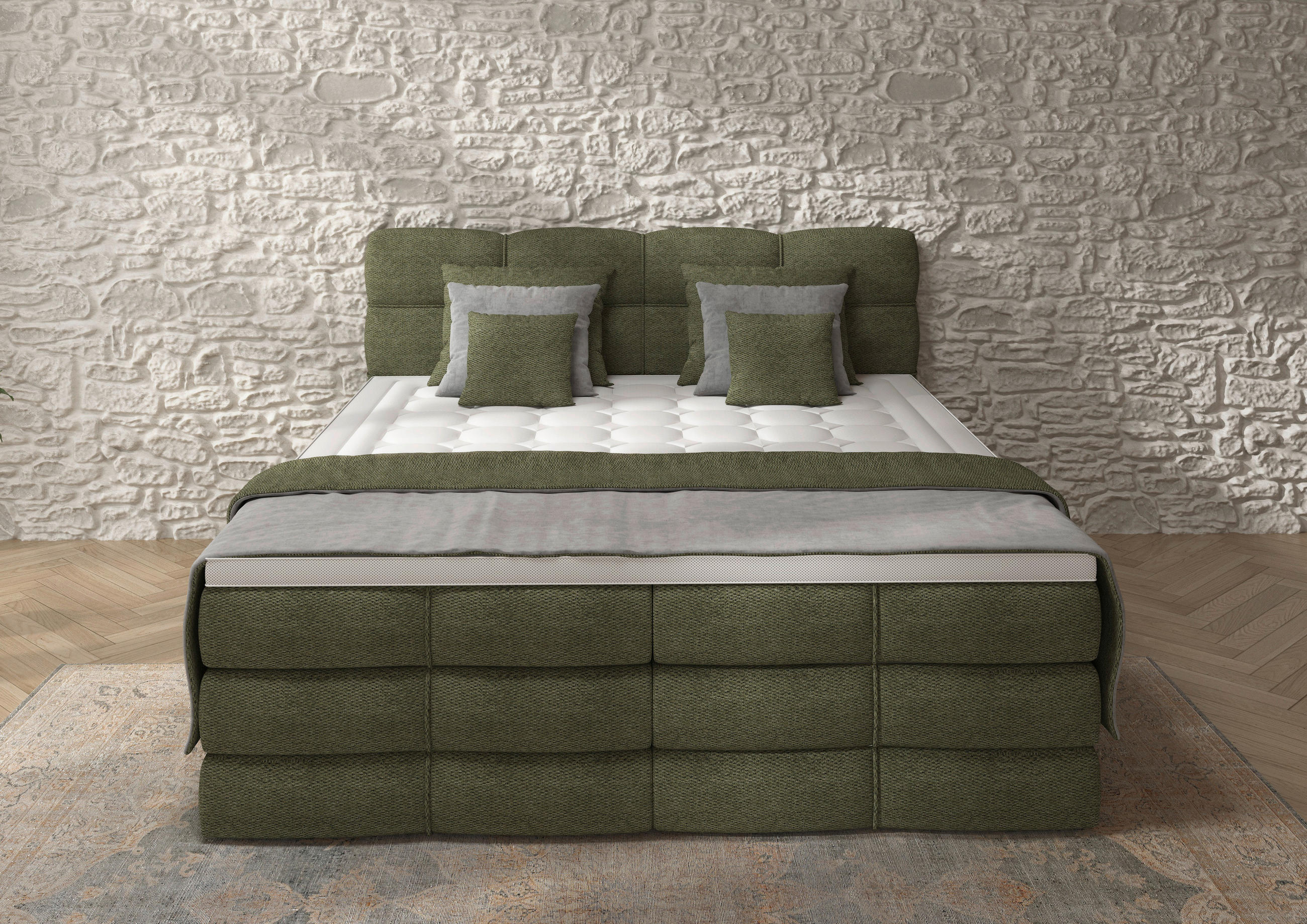 BOXSPRINGBETT 160/200 cm,  in Grün, gepolstertes Kopfteil, Bettkasten, Topper, Matratzen, H3 + H3 = fest  - Schwarz/Grün, Design, Kunststoff/Textil (160/200cm) - Chameo