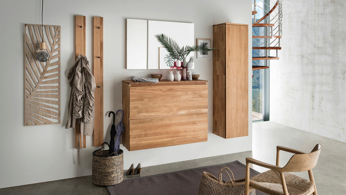 HÄNGESCHUHSCHRANK Asteiche vollmassiv Eichefarben  - Eichefarben, Natur, Holz (110/84/35cm) - Linea Natura